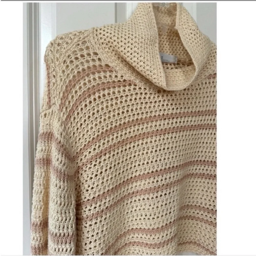 Free People Montauk Dunes Crochet Open Weave Mock Cowl Top